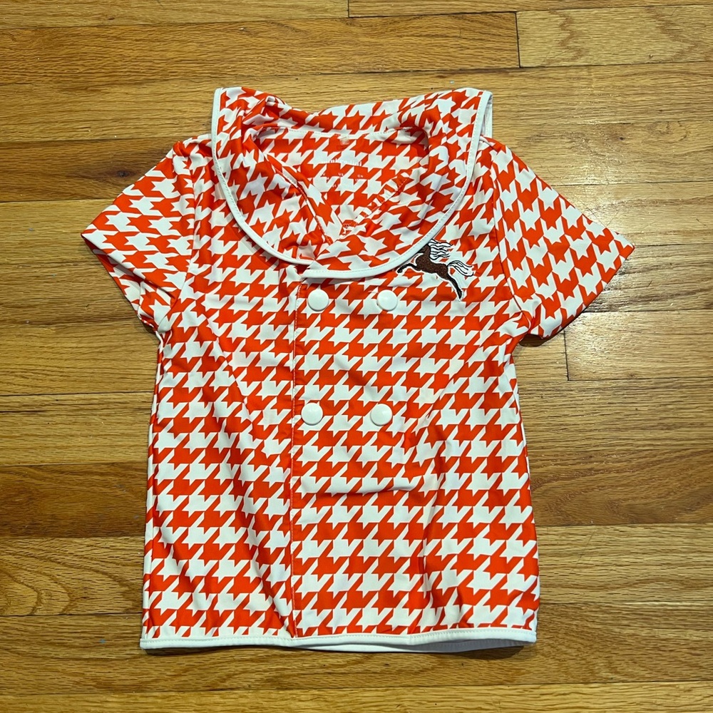 Red houndstooth rashguard sailor top with a horse size 128-134 (7-9yo) - Picture 4 of 8